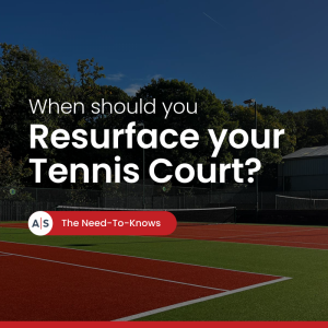 Tennis court with text stating when should you resurface your tennis court