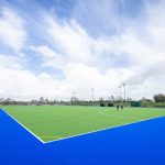 Blue skies and clouds above the UK's first dry hockey pitch at Basingstoke Hockey Club at Down Grange Sports Complex