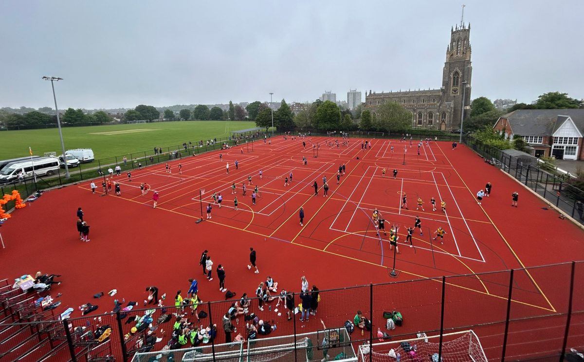 Polymeric Rubber MUGA with tennis, basketball and netball court markings, installed by AS Sports at Chatham & Clarendon Grammar School