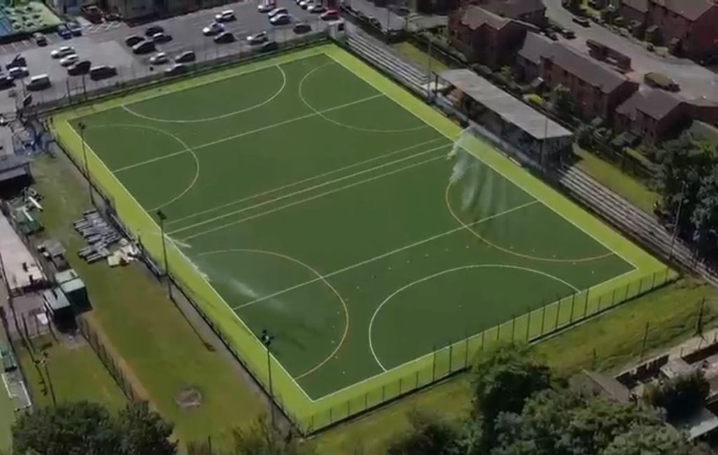 Aerial view of water based hockey pitch at Wakefield installed by AS Sports